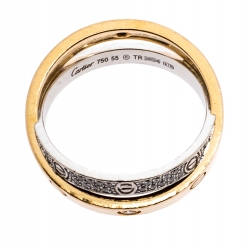 مملوكة مسبقًا Cartier Love Diamond Two Tone 18K Gold Double Band Ring Size 55