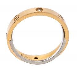 مملوكة مسبقًا Cartier Love Diamond Two Tone 18K Gold Double Band Ring Size 55