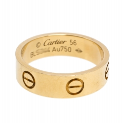 Pre Owned Cartier Love 18K Yellow Gold Band Ring Size 56