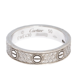 Cartier Love Diamond Paved 18k White Gold Wedding Band Ring Size 50
