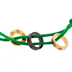 Pre Owned Cartier Love Diamond Ceramic Two Tone 18K Gold Green Cord Adjustable Bracelet