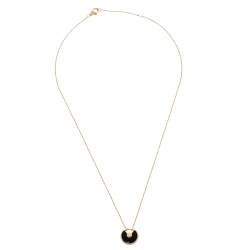 Pre Owned Cartier Amulette de Cartier Diamond Onyx 18K Rose Gold Necklace XS