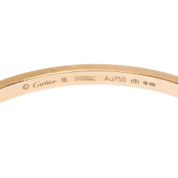 Pre Owned Cartier Love 18K Rose Gold Narrow Bangle Bracelet Size 16