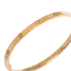 Pre Owned Cartier Love 18K Rose Gold Narrow Bangle Bracelet Size 16
