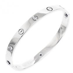 Pre Owned Cartier Love 6 Diamonds Bangle Bracelet 18k White Gold Size 17