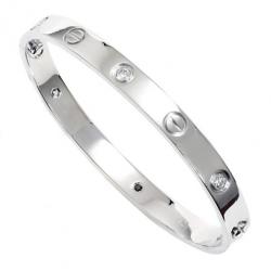 Pre Owned Cartier Love 6 Diamonds Bangle Bracelet 18k White Gold Size 17