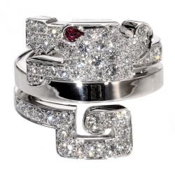 مملوكة مسبقًا Cartier Le baiser Du Dragon 18 K White Gold Diamond Ring Size 52.5