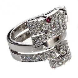 مملوكة مسبقًا Cartier Le baiser Du Dragon 18 K White Gold Diamond Ring Size 52.5