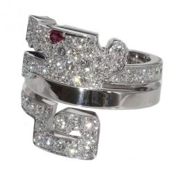 مملوكة مسبقًا Cartier Le baiser Du Dragon 18 K White Gold Diamond Ring Size 52.5