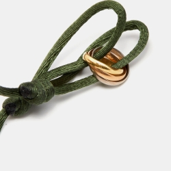Pre Owned Cartier Trinity 18k Three Tone Gold Adjustable Green Cord Bracelet