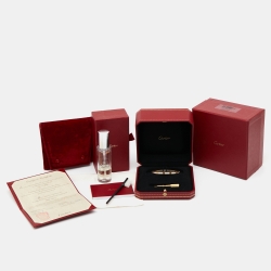 Pre Owned Cartier Love Diamond Paved 18k Yellow Gold Bangle Bracelet 16