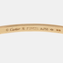 Pre Owned Cartier Love Diamond Paved 18k Yellow Gold Bangle Bracelet 16