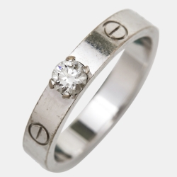 Pre Owned Cartier Love Solitare Diamond 18k White Gold Ring Size 54