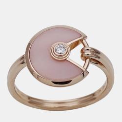 Pre Owned Cartier Amulette De Cartier 18K Rose Gold Diamond Opal Ring EU 51
