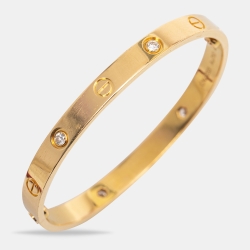 Pre Owned Cartier Love 4 Diamond 18k Yellow Gold Bracelet 17