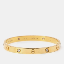 Pre Owned Cartier Love 4 Diamond 18k Yellow Gold Bracelet 17