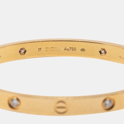 Pre Owned Cartier Love 4 Diamond 18k Yellow Gold Bracelet 17
