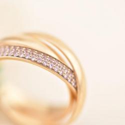 Pre Owned Cartier Trinity Pink Sapphire Rose Gold Ring 53