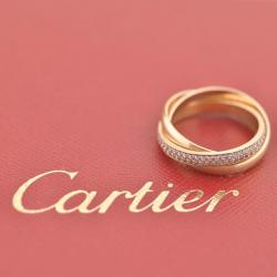 Pre Owned Cartier Trinity Pink Sapphire Rose Gold Ring 53