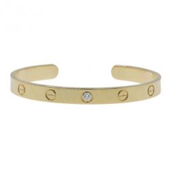 Pre Owned Cartier Open Cuff Love Diamond Yellow Gold Bracelet 17CM