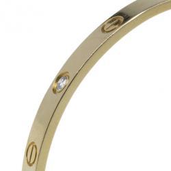 Pre Owned Cartier Open Cuff Love Diamond Yellow Gold Bracelet 17CM