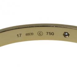 Pre Owned Cartier Open Cuff Love Diamond Yellow Gold Bracelet 17CM