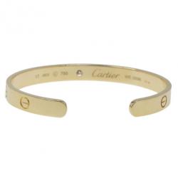 Pre Owned Cartier Open Cuff Love Diamond Yellow Gold Bracelet 17CM
