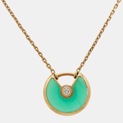 مملوكة مسبقًا Cartier Amulette De Cartier Chrysophase Diamond 18k Yellow Gold XS Model Necklace