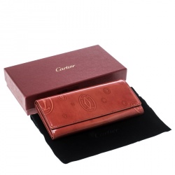 مملوكة مسبقًا محفظة كارتييه كونتيننتال شعار C مزدوج جلد حمراء