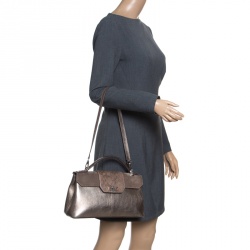 Cartier Dark Beige Leather and Python Classic Feminine Line Top Handle Bag