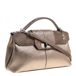 Cartier Dark Beige Leather and Python Classic Feminine Line Top Handle Bag