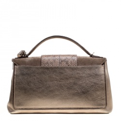 Cartier Dark Beige Leather and Python Classic Feminine Line Top Handle Bag