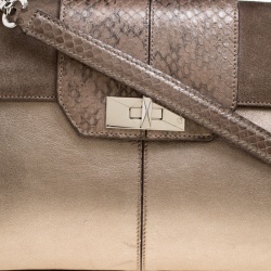 Cartier Dark Beige Leather and Python Classic Feminine Line Top Handle Bag