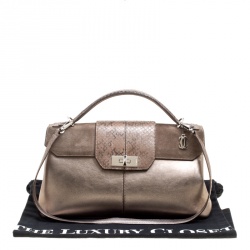 Cartier Dark Beige Leather and Python Classic Feminine Line Top Handle Bag