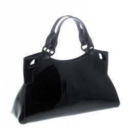 مملوكة مسبقًا حقيبة كارتييه ماركلو دو كارتييه كبيرة جلد لامعة سوداء