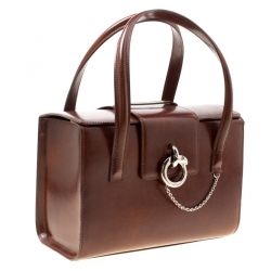 Pre Owned حقيبة ساتشل كارتييه بانثر بوكس جلد لامع بنية 