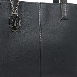 Pre Owned Cartier Black Leather and Snakeskin Limited Edition "Marcello de Cartier" Tote