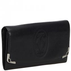 Pre Owned Cartier Black Leather Long Wallet