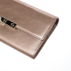 مملوكة مسبقًا Cartier Metallic Peach Leather Continental Wallet