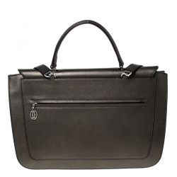 مملوكة مسبقًا Cartier Grey Metallic Leather and Suede Flap Top Handle Bag 