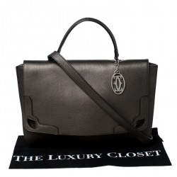 مملوكة مسبقًا Cartier Grey Metallic Leather and Suede Flap Top Handle Bag 