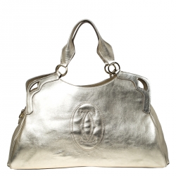 Pre Owned Cartier Gold Metallic Leather Large Marcello de Cartier Bag