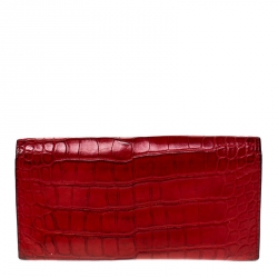 Pre Owned Cartier Red Alligator Must de Cartier Flap Wallet