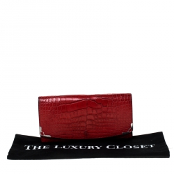 Pre Owned Cartier Red Alligator Must de Cartier Flap Wallet