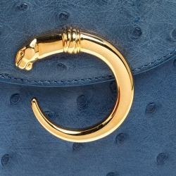 Cartier Blue Ostrich Leather Panther Logo Satchel