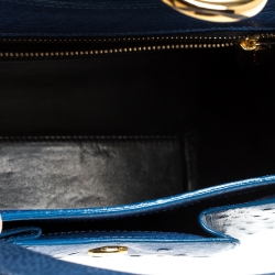 Cartier Blue Ostrich Leather Panther Logo Satchel