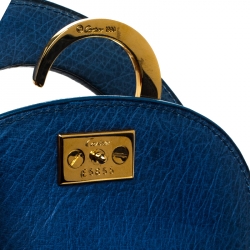 Cartier Blue Ostrich Leather Panther Logo Satchel