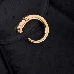 مملوكة مسبقًا Cartier Black Ostrich Leather Panther Logo Satchel