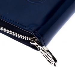 Pre Owned Cartier Midnight Blue Glossy Leather Happy Birthday Zip Around Wallet
