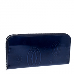 Pre Owned Cartier Midnight Blue Glossy Leather Happy Birthday Zip Around Wallet